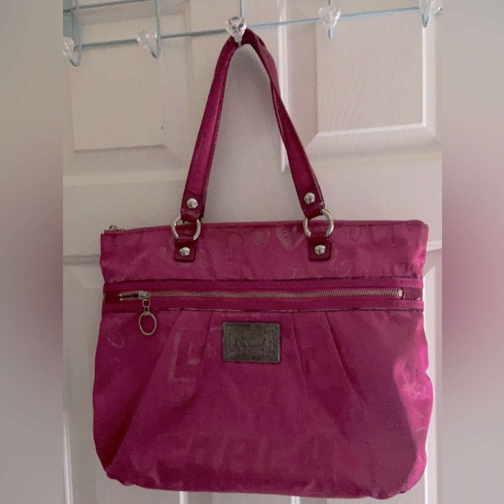 Coach Poppy bright pink handbag purse tote bag size medium large neon color pink - Picture 11 of 16